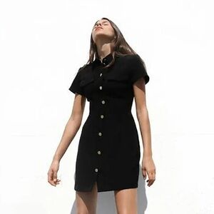 ZARA Gold buttons mini dress short sleeves S